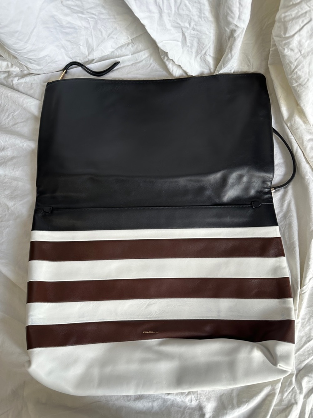 Coach Black Brown White Leather Laptop Bag - Picture 3 of 6